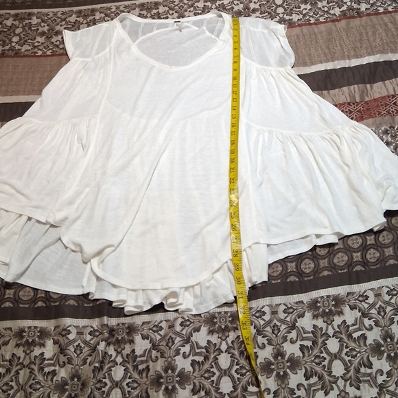 Free People Layered Shirt Linen Blend Neutral Short Sleeve Babydoll Ivory SzS - Picture 8 of 14